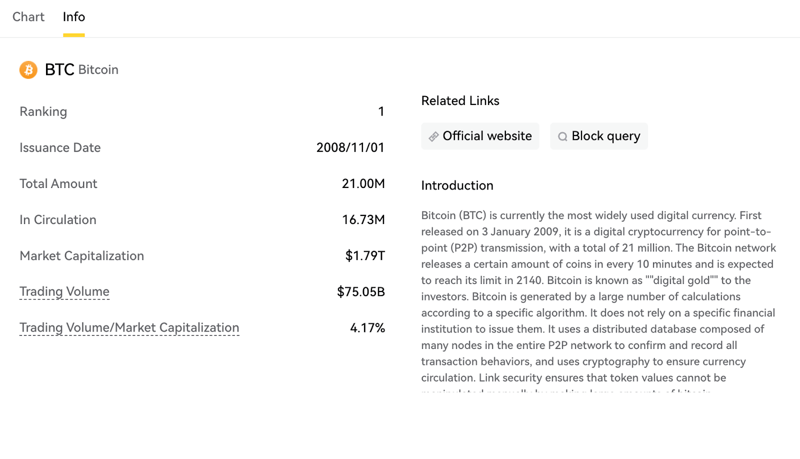 YEX coin information panel showing price and market details