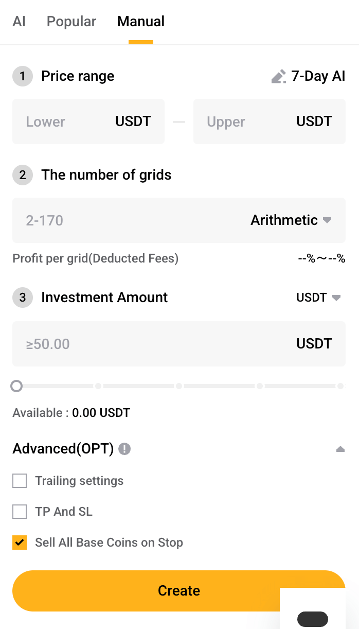 Manual mode selection on YEX Grid Trading interface